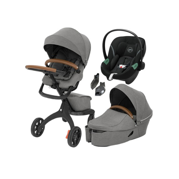 Stokke KOLICA XPLORY MODERN GREY + KORPA XPLORY MODERN GREY +  STOKKE ADAPTERI ZA AUTOSJEDALICU + Cybex AUTOSJEDALICA ATON S2 I-SIZE MOON BLACK 