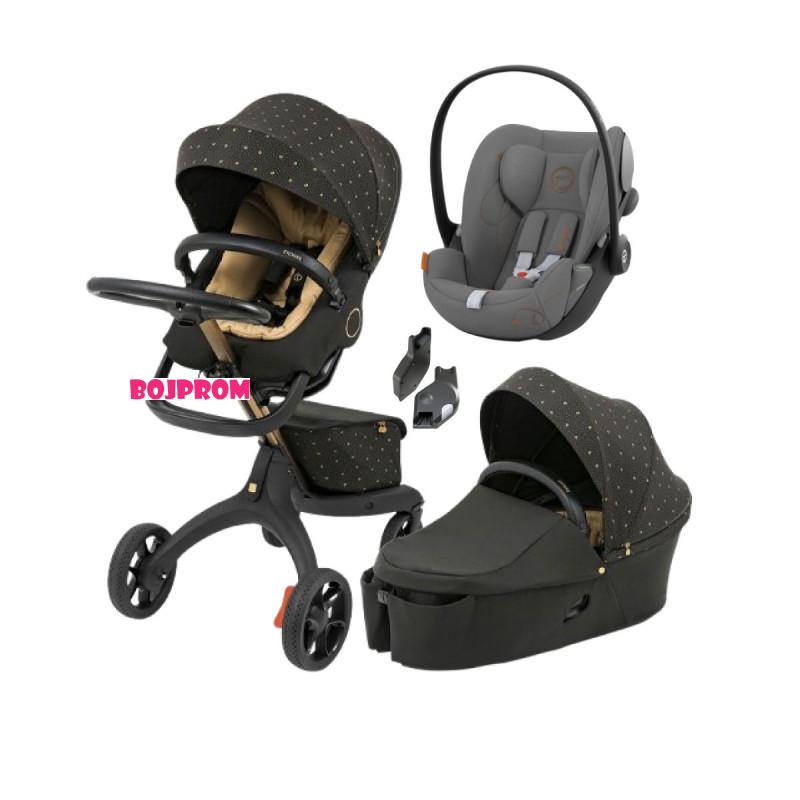 Stokke KOLICA XPLORY RICH BLACK + KORPA XPLORY RICH BLACK +  STOKKE ADAPTERI ZA AUTOSJEDALICU + Cybex AUTOSJEDALICA CLOUD G I-SIZE LAVA GREY MID GREY 