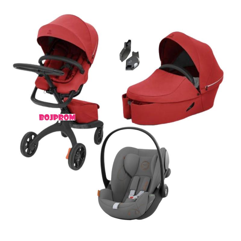 Stokke XPLORY KOLICA X RUBY RED + KORPA XPLORY RUBY RED +  STOKKE ADAPTERI ZA AUTOSJEDALICU + Cybex AUTOSJEDALICA CLOUD G I-SIZE LAVA GREY MID GREY 